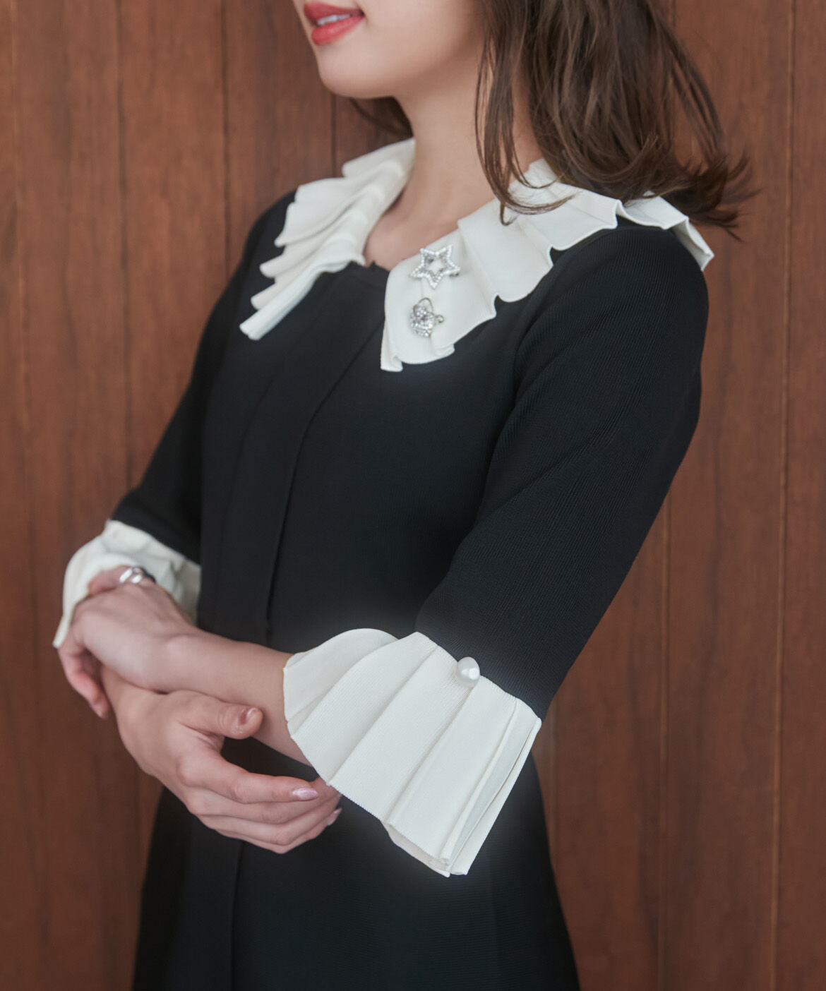 Maglie le cassetto「《大きいｻｲｽﾞ》華やかﾌﾟﾘｰﾂ今どきﾓｰﾄﾞﾆｯﾄﾜﾝﾋﾟｰｽ 」|ワンピース|