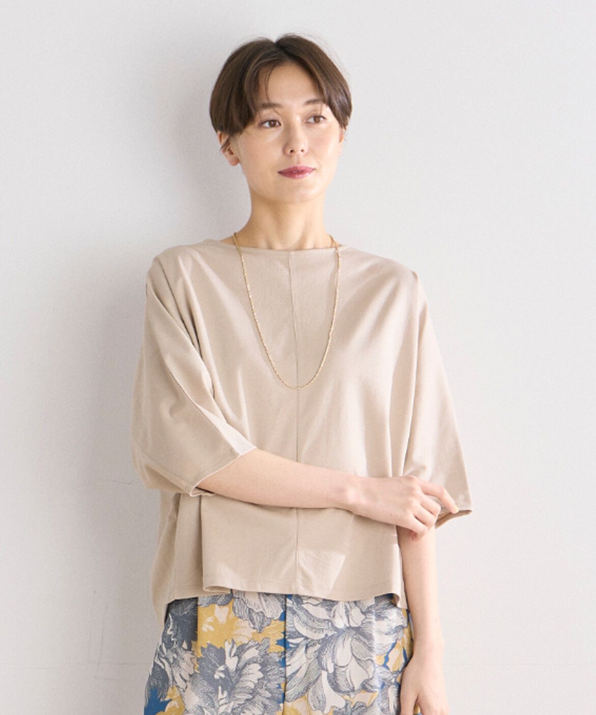 7-IDconcept.「《大きいサイズ》バックタックドルマンカットソー」|Tシャツ・カットソー|ベージュ2