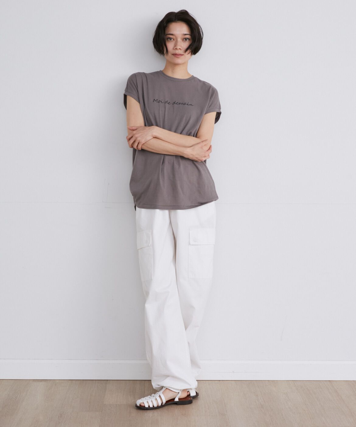 INED「《大きいサイズ》フレンチスリーブロゴTシャツ」|Tシャツ・カットソー|