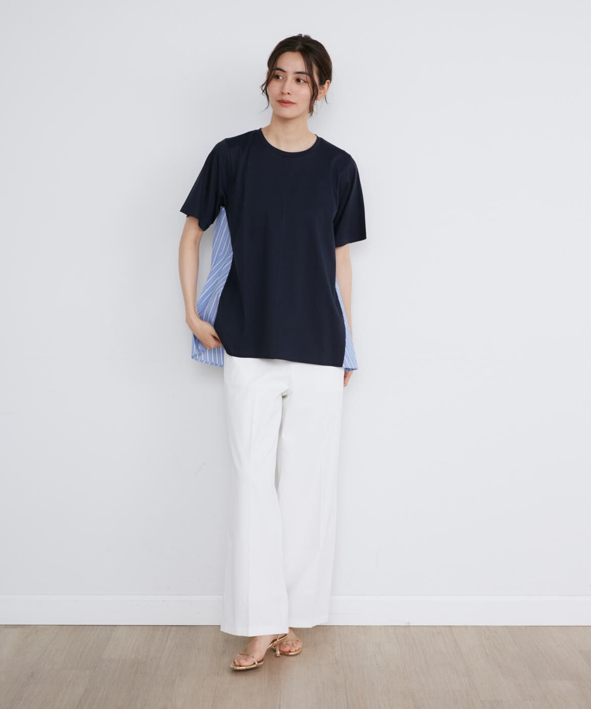 INED「《大きいサイズ》異素材コンビAラインプルオーバー」|Tシャツ・カットソー|