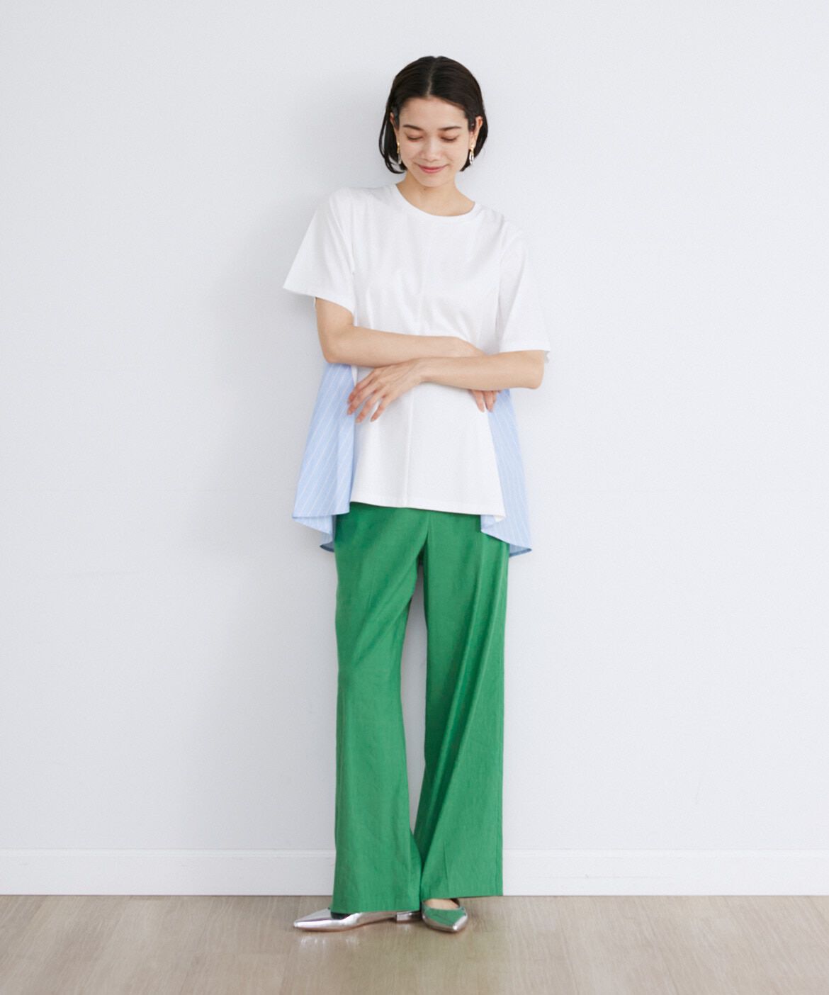 INED「《大きいサイズ》異素材コンビAラインプルオーバー」|Tシャツ・カットソー|