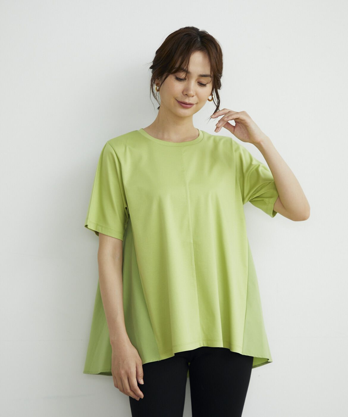 INED「《大きいサイズ》異素材コンビAラインプルオーバー」|Tシャツ・カットソー|キミドリ1