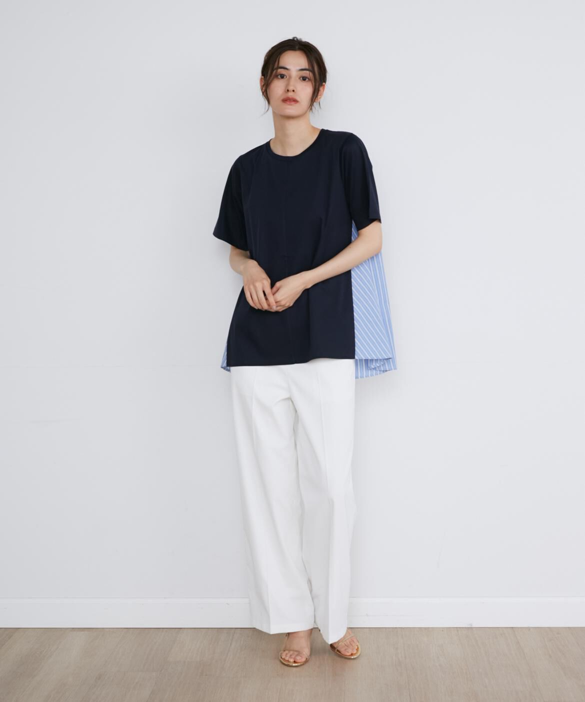 INED「《大きいサイズ》異素材コンビAラインプルオーバー」|Tシャツ・カットソー|