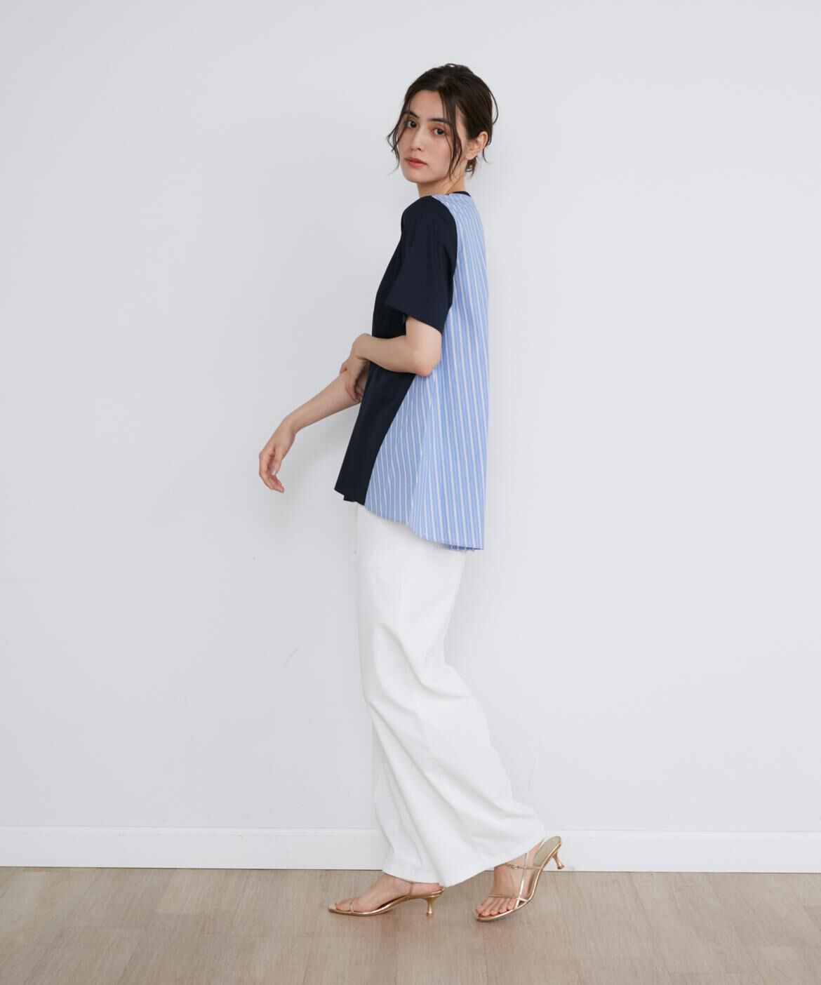 INED「《大きいサイズ》異素材コンビAラインプルオーバー」|Tシャツ・カットソー|