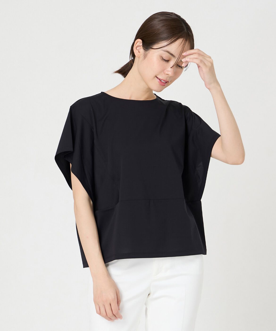 7-IDconcept.「《大きいサイズ》デザインスリーブカットソー」|Tシャツ・カットソー|ブラック