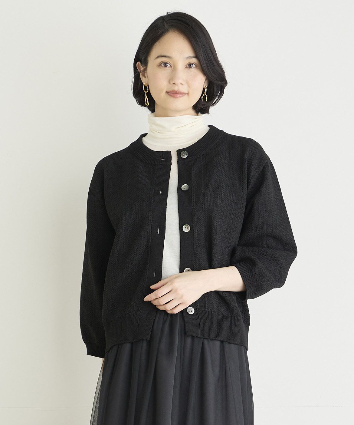 7-IDconcept.「ボリュームスリーブカーディガン」|カーディガン|ブラック