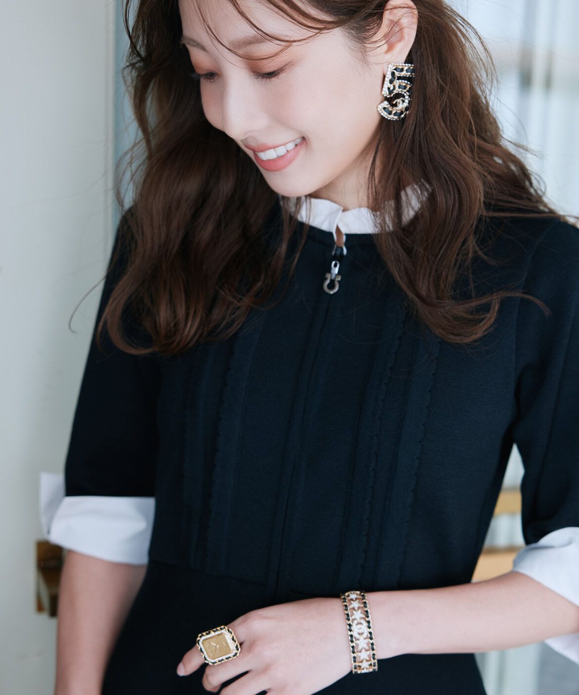 Maglie le cassetto「《M Maglie le cassetto&times;冨張愛》&ldquo;纏うだけで叶う 品格ﾄﾞｯｷﾝｸﾞﾜﾝﾋ 」|ワンピース|