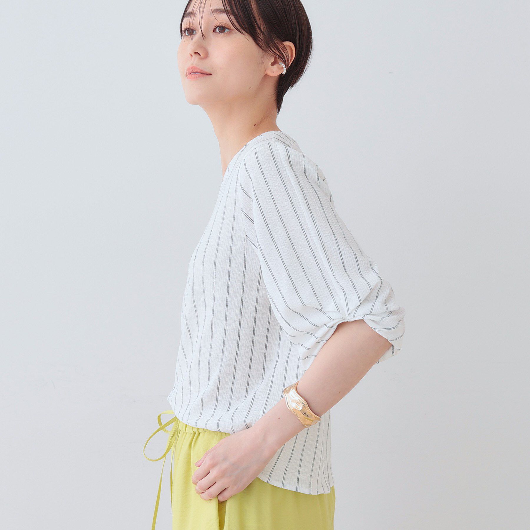 INDIVI「【洗える】タックデザインスリーブ ジャージトップス」|Tシャツ・カットソー|