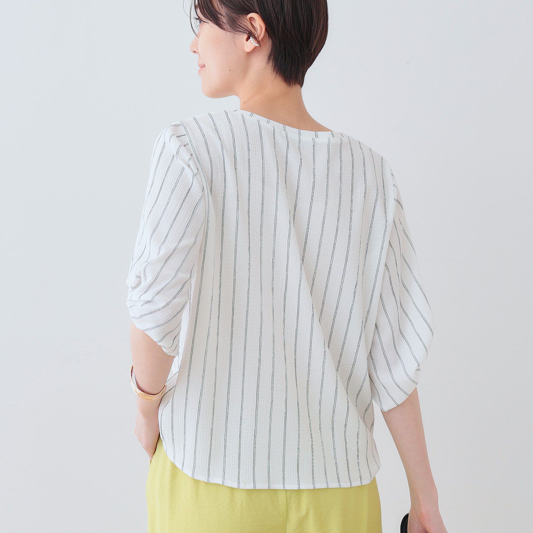 INDIVI「【洗える】タックデザインスリーブ ジャージトップス」|Tシャツ・カットソー|