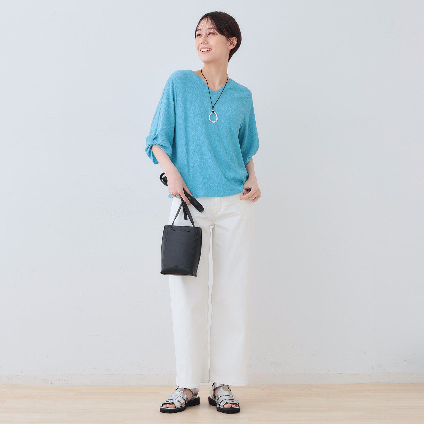 INDIVI「【洗える】タックデザインスリーブ ジャージトップス」|Tシャツ・カットソー|