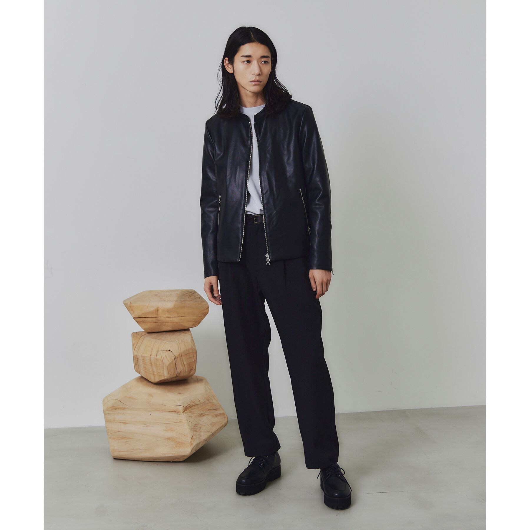 tk.TAKEO KIKUCHI「【WEB限定】シンセティックレザーシングルライダースジャケット」|ライダースジャケット|