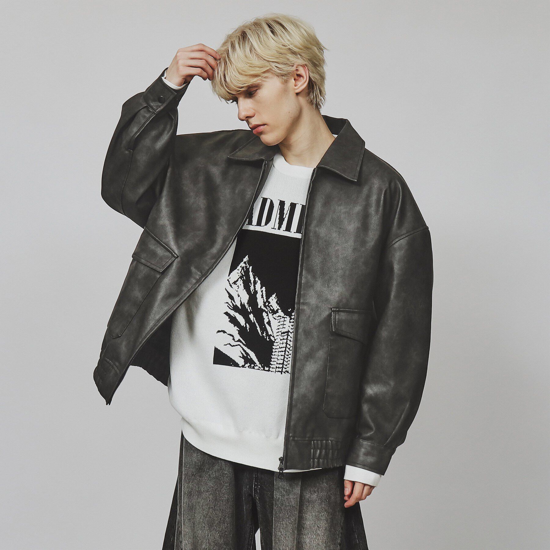 tk.TAKEO KIKUCHI「A－2シンセティックレザーブルゾン」|ブルゾン・スタジャン|ブラック(119)