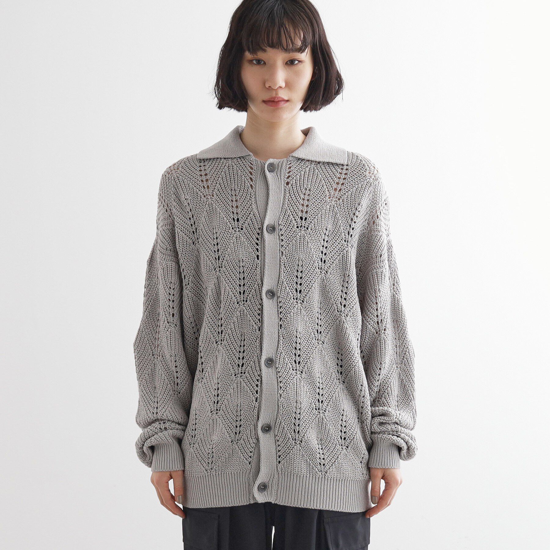 tk.TAKEO KIKUCHI「リーフジャカードニットシャツポロ」|カーディガン|