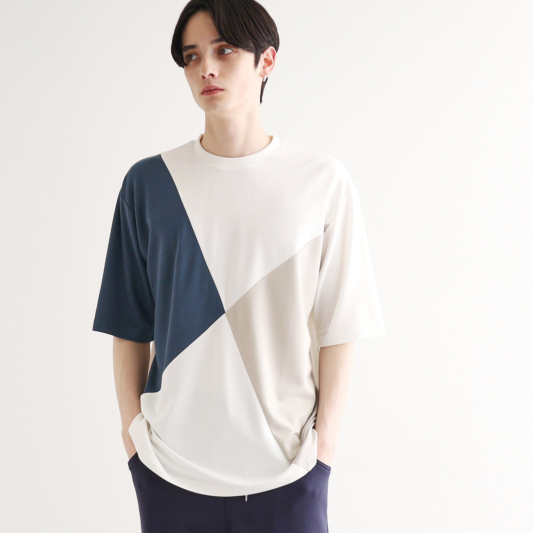 tk.TAKEO KIKUCHI「【UV、接触冷感】ナナメ切替アソートTシャツ」|Tシャツ・カットソー|ホワイト(501)