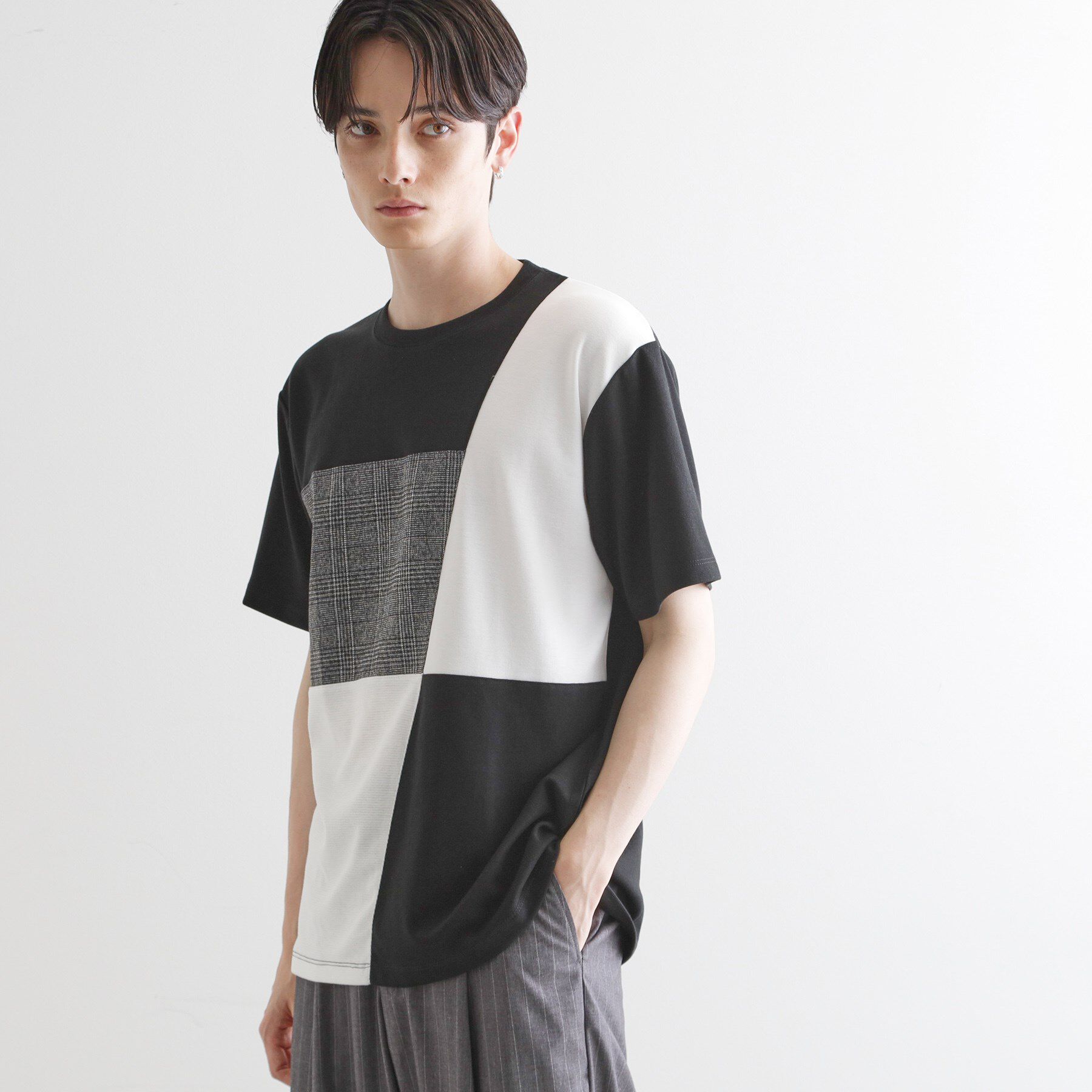 tk.TAKEO KIKUCHI「ブロック切替半袖Tシャツ」|Tシャツ・カットソー|ブラック(019)