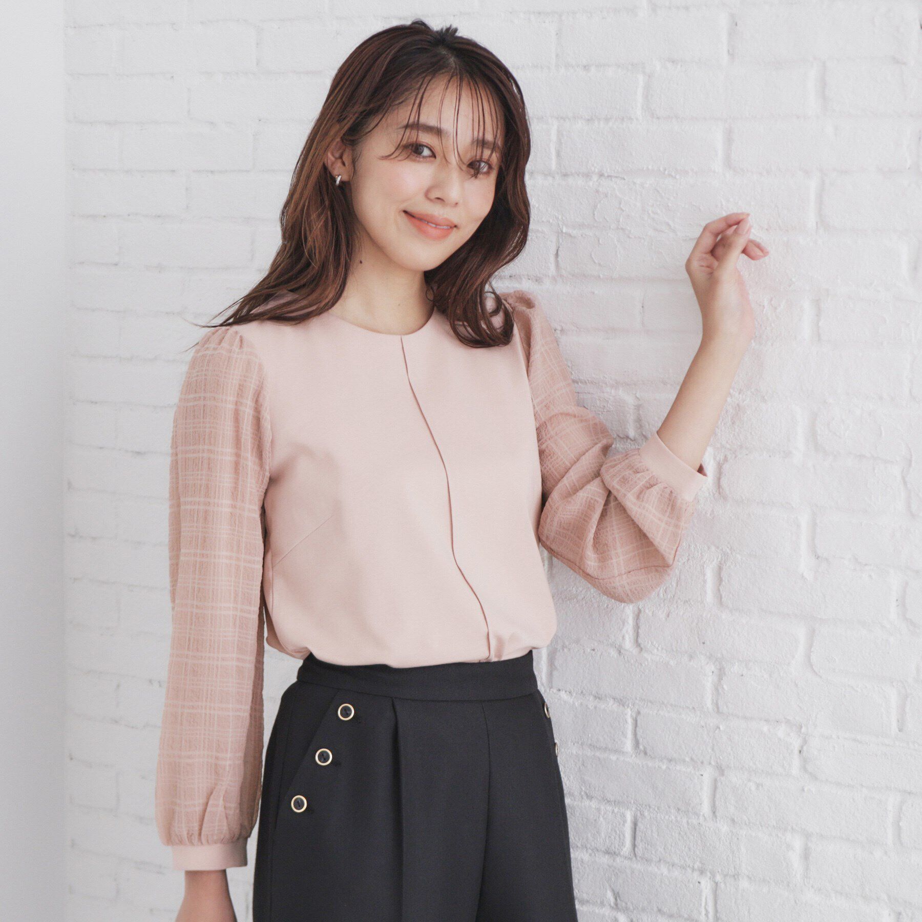 index「ドッキングスリーブトップス【洗濯機洗い可】」|Tシャツ・カットソー|ライトピンク(070