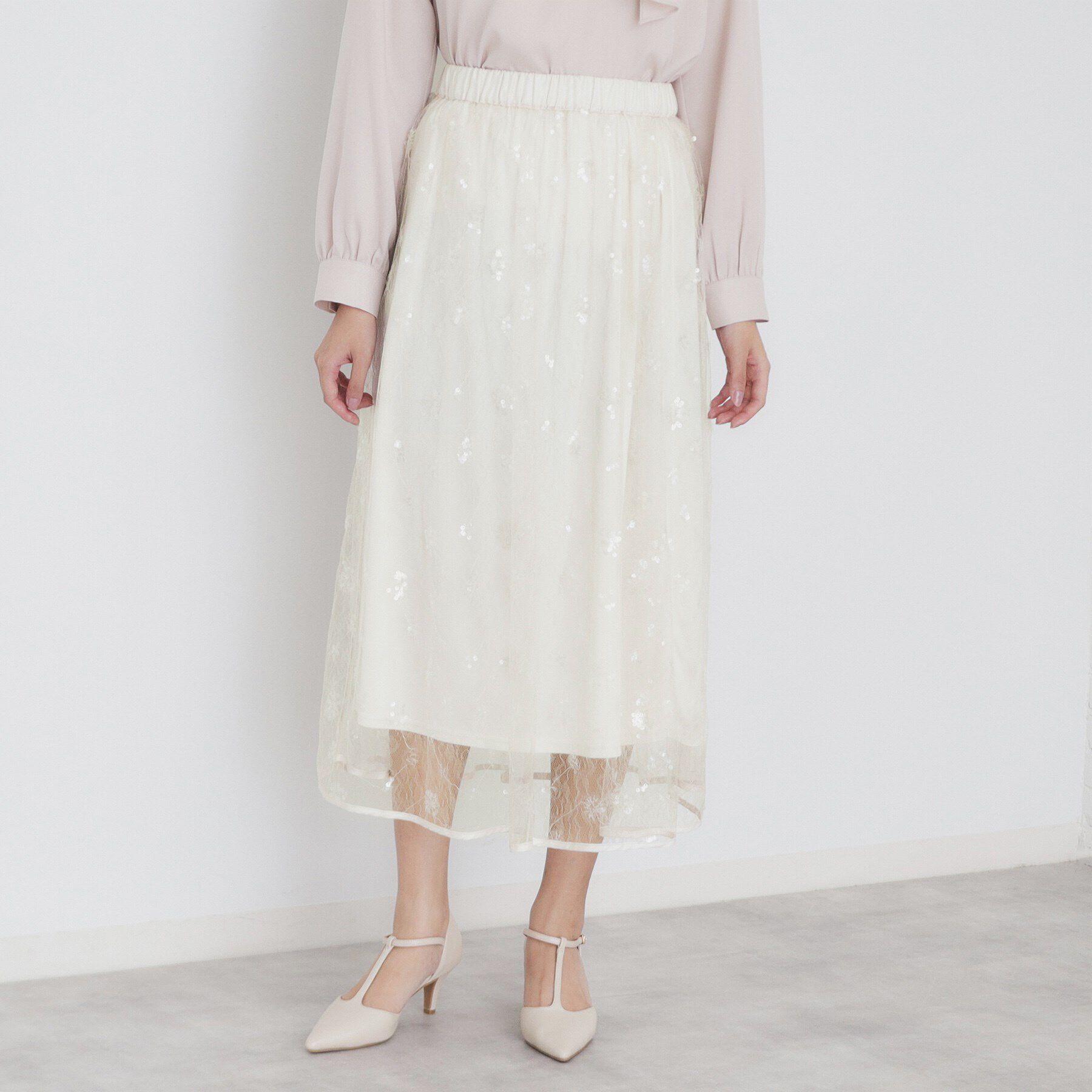 index「《美人百花掲載》スパンコールシアー刺繍スカート【洗濯機洗い可】」|スカート|