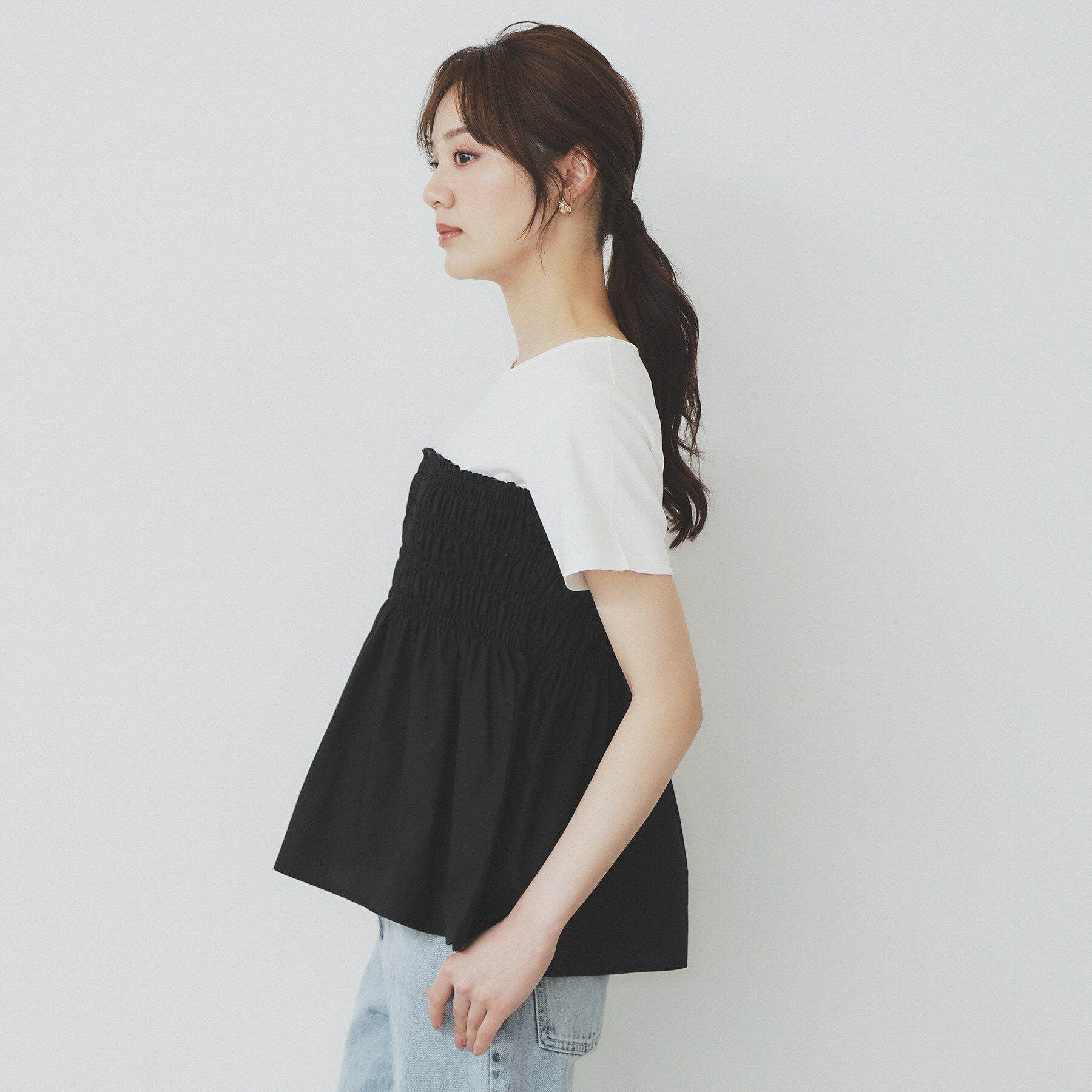 index「シャーリングドッキングペプラムトップス【洗濯機洗い可】」|Tシャツ・カットソー|