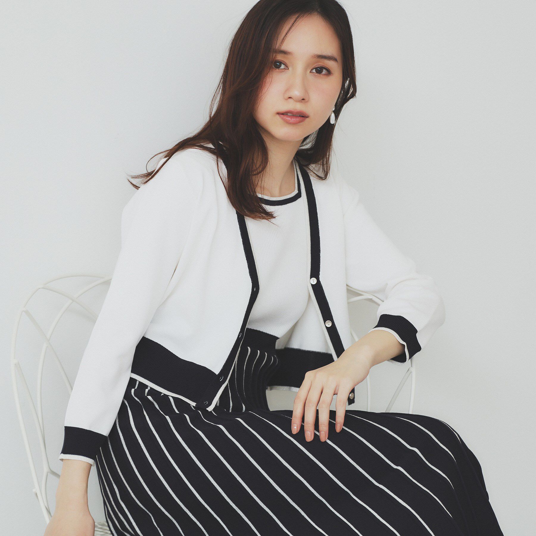 index「《ツインセット》カーディガン&times;バイカラーニットワンピース【洗濯機洗い可/抗ピル】」|スーツ|オフホワイト(503