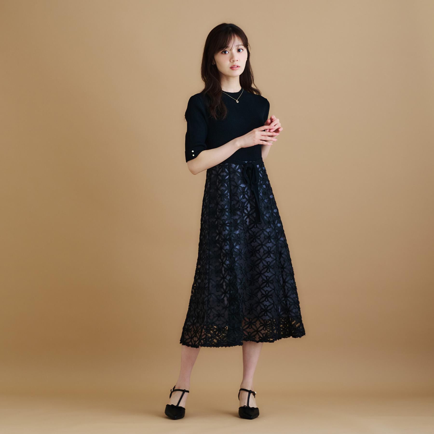 index「フラワーレースドッキングワンピース【洗える/抗ピル】」|ワンピース|