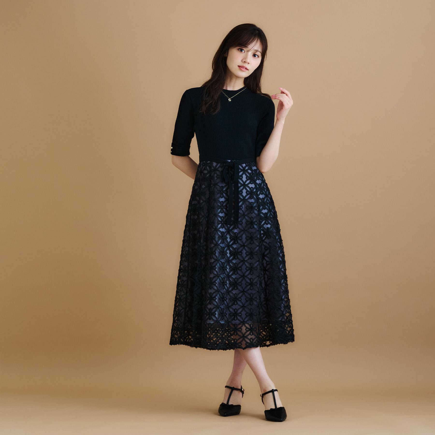 index「フラワーレースドッキングワンピース【洗える/抗ピル】」|ワンピース|