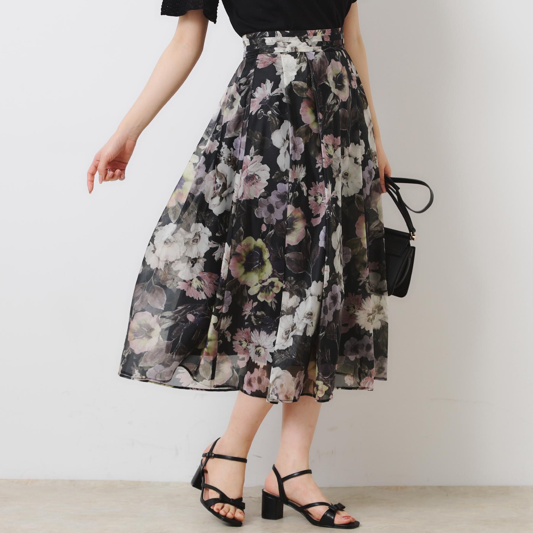 Couture broach「【一枚で着映える・華やか・上品】Summerオーガンフルールスカート」|スカート|ブラック(119)