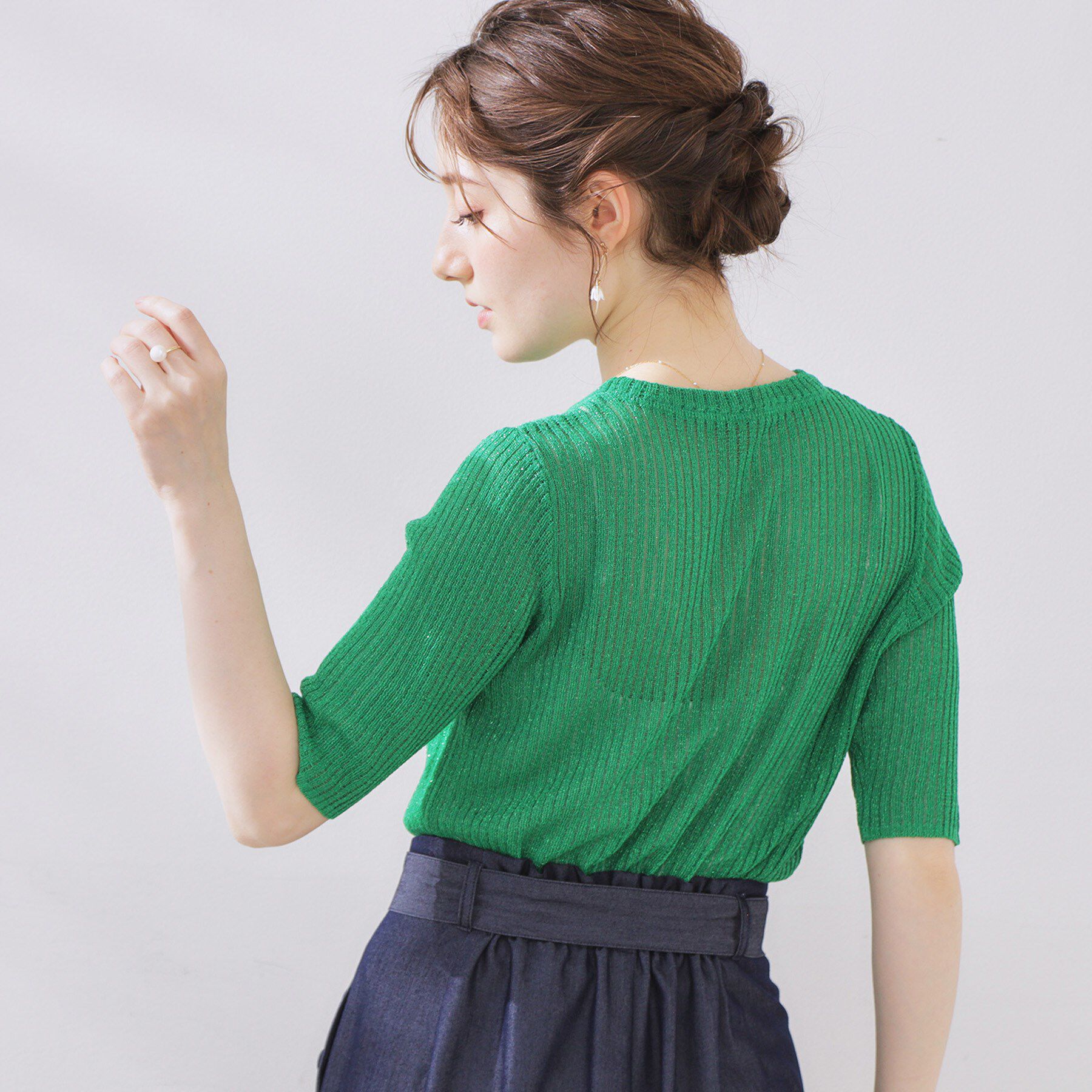 Couture broach「ラメリブ5分袖ニット」|ニット・セーター|