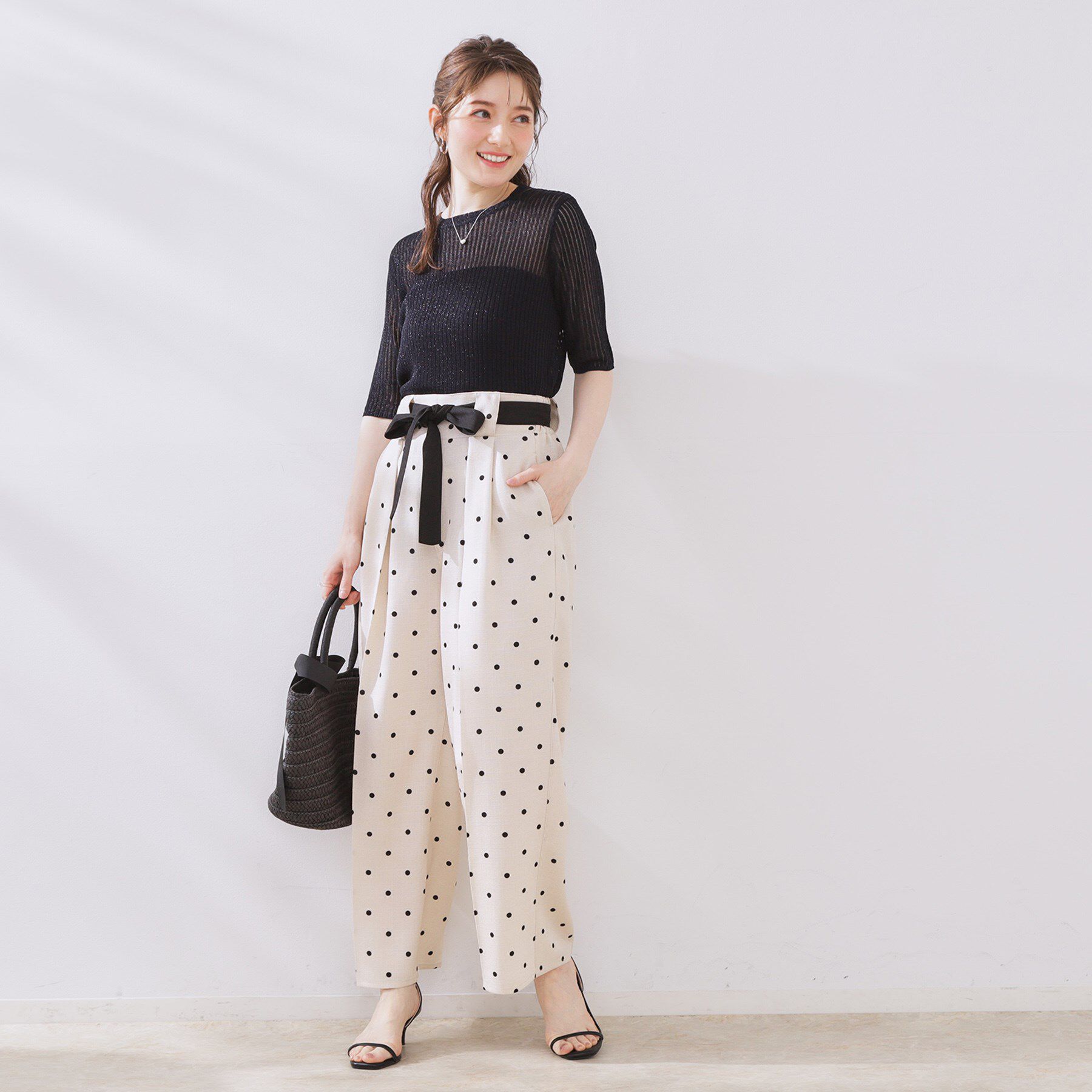 Couture broach「ラメリブ5分袖ニット」|ニット・セーター|