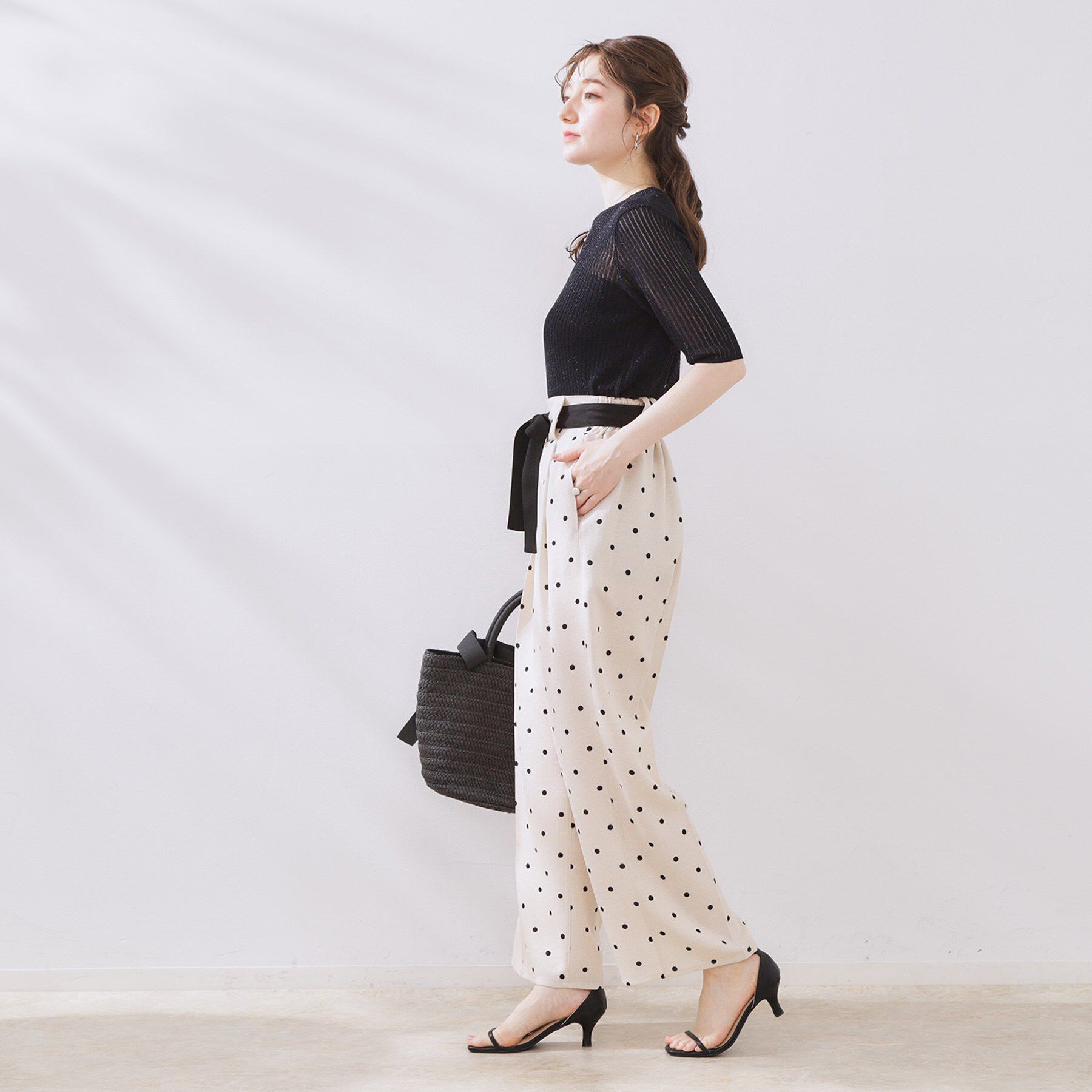 Couture broach「ラメリブ5分袖ニット」|ニット・セーター|