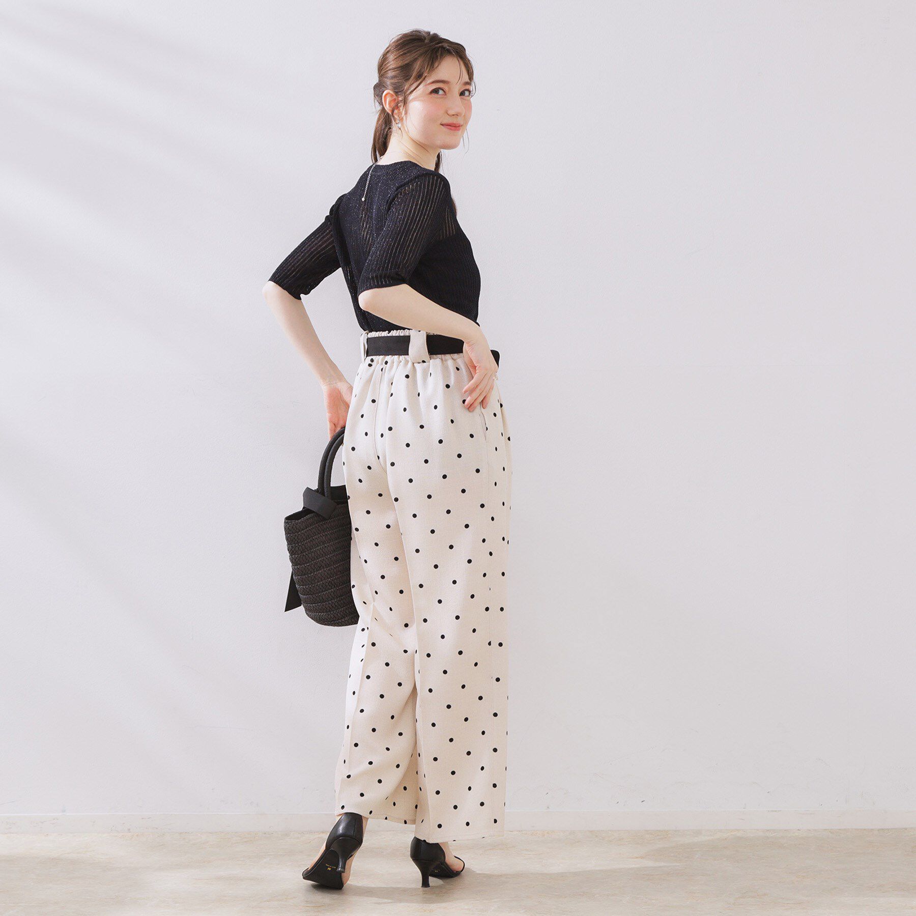 Couture broach「ラメリブ5分袖ニット」|ニット・セーター|