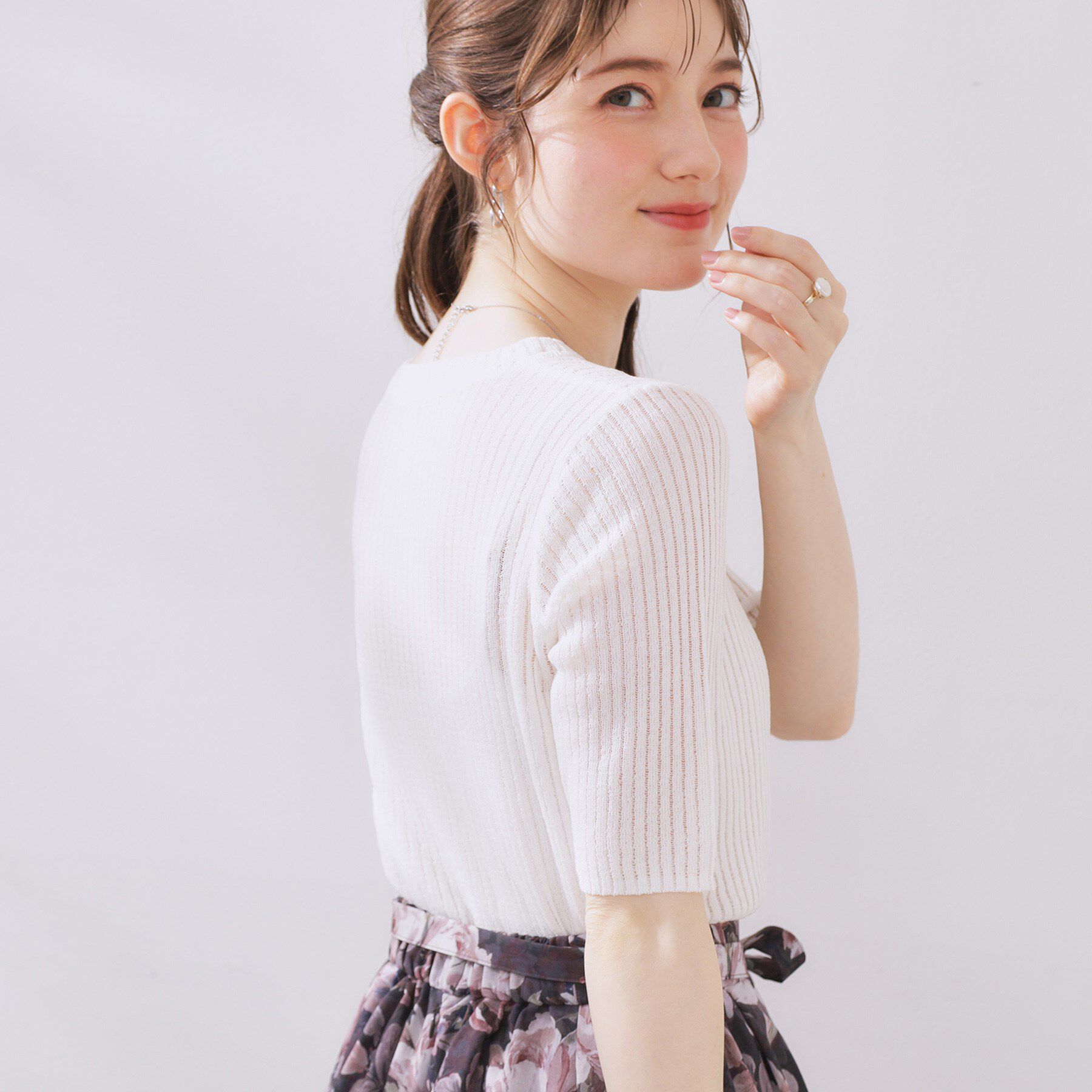 Couture broach「ラメリブ5分袖ニット」|ニット・セーター|