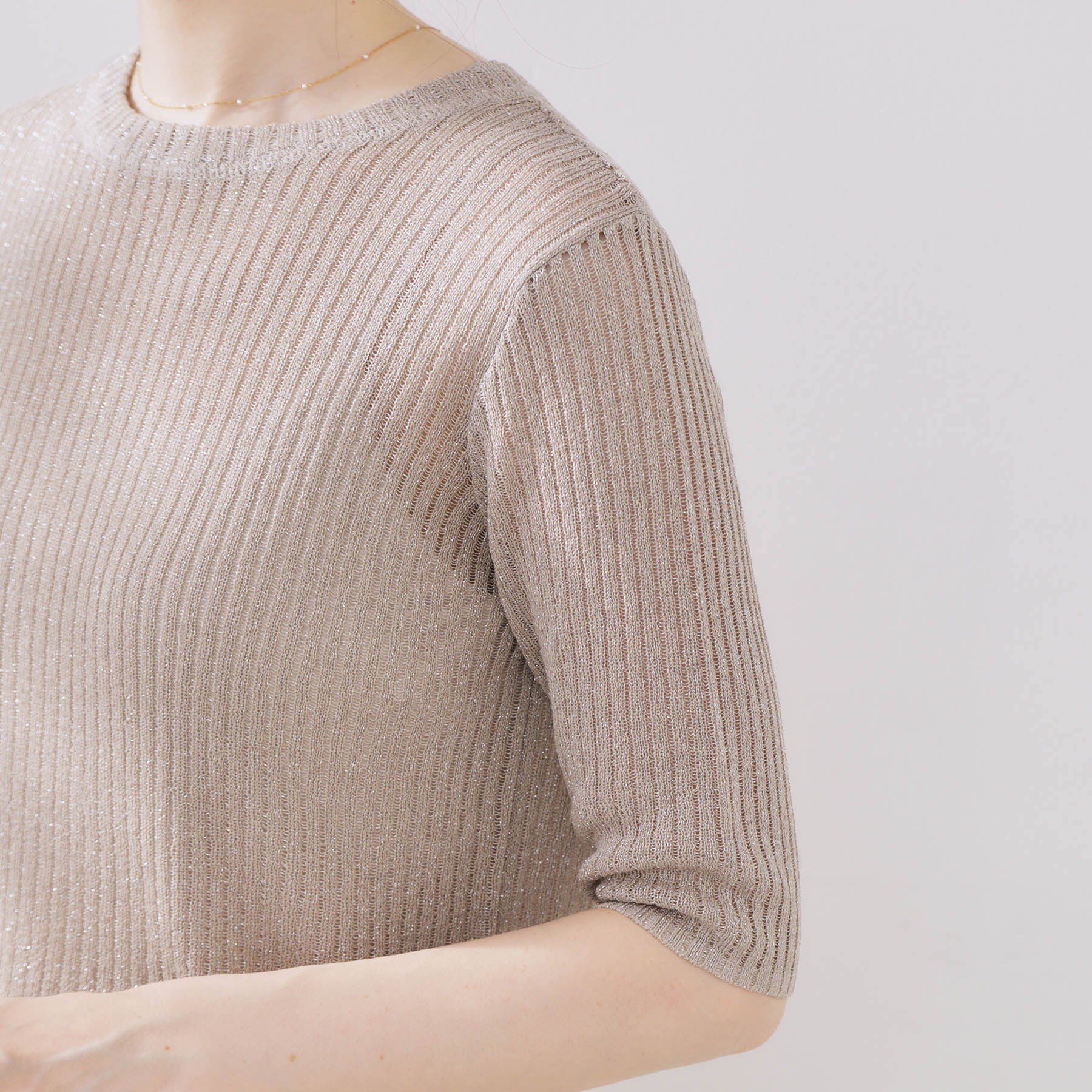 Couture broach「ラメリブ5分袖ニット」|ニット・セーター|