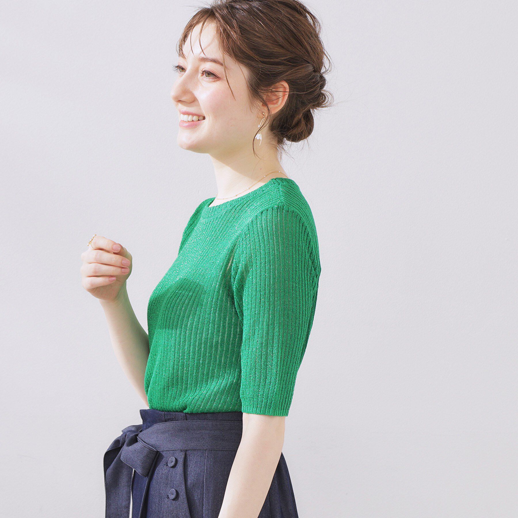 Couture broach「ラメリブ5分袖ニット」|ニット・セーター|