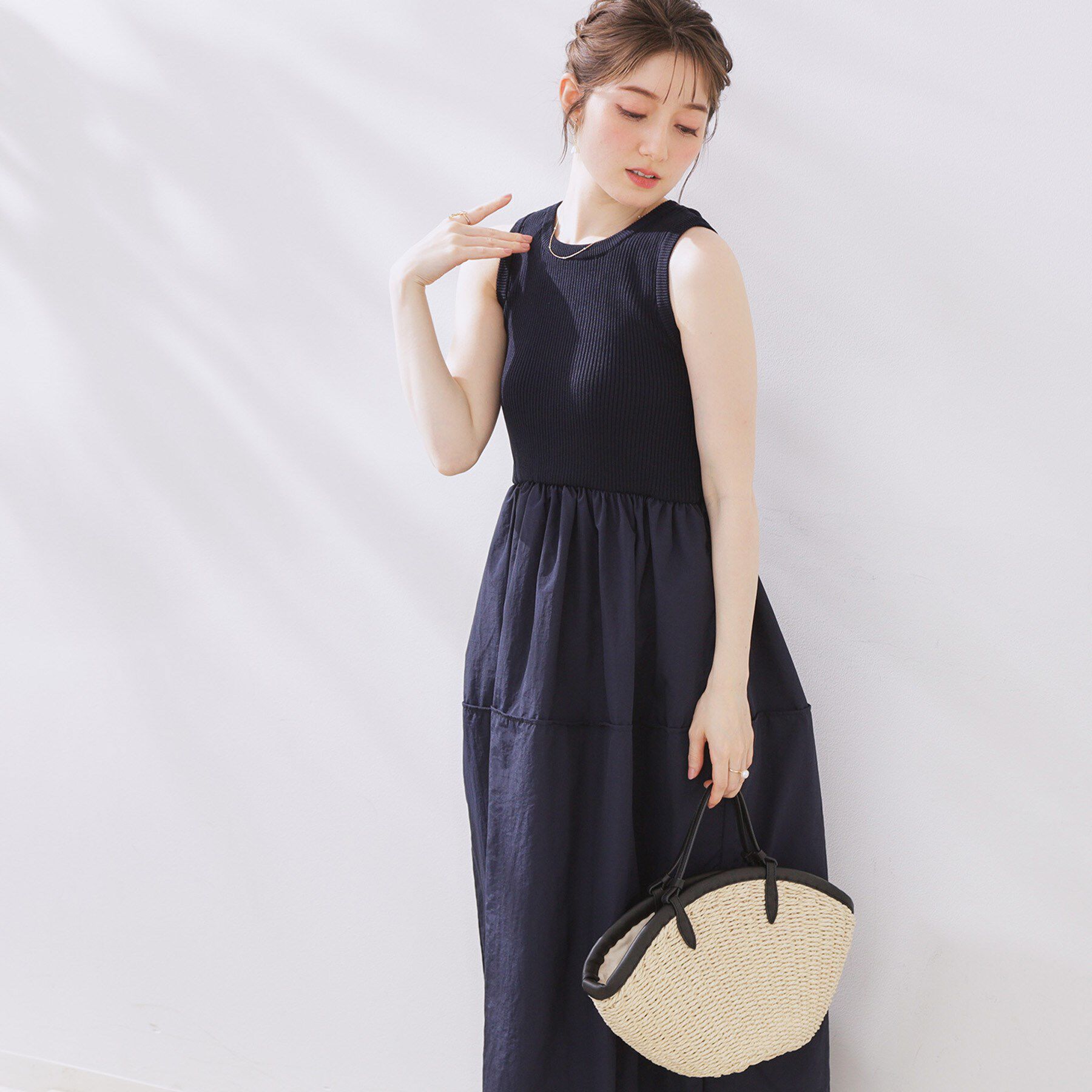 Couture broach「布帛ドッキングニットワンピース」|ワンピース|ネイビー(094)