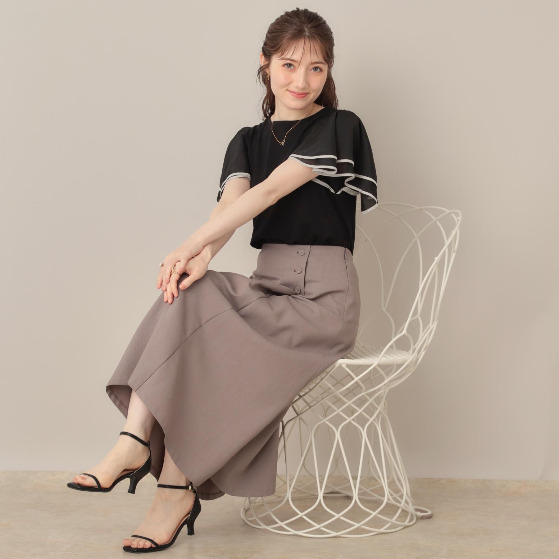 Couture broach「【マシンウォッシャブル・UVケア・接触冷感・二の腕カバー】配色フレアドッキングカットソー」|Tシャツ・カットソー|