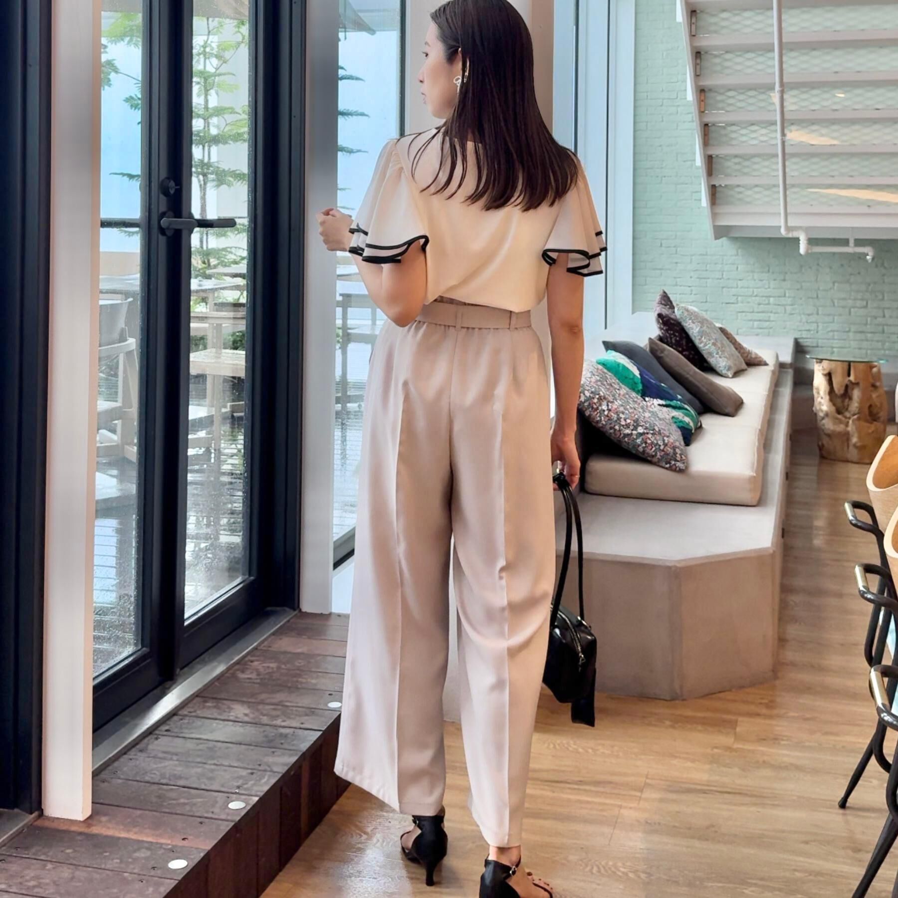 Couture broach「【マシンウォッシャブル・UVケア・接触冷感・二の腕カバー】配色フレアドッキングカットソー」|Tシャツ・カットソー|