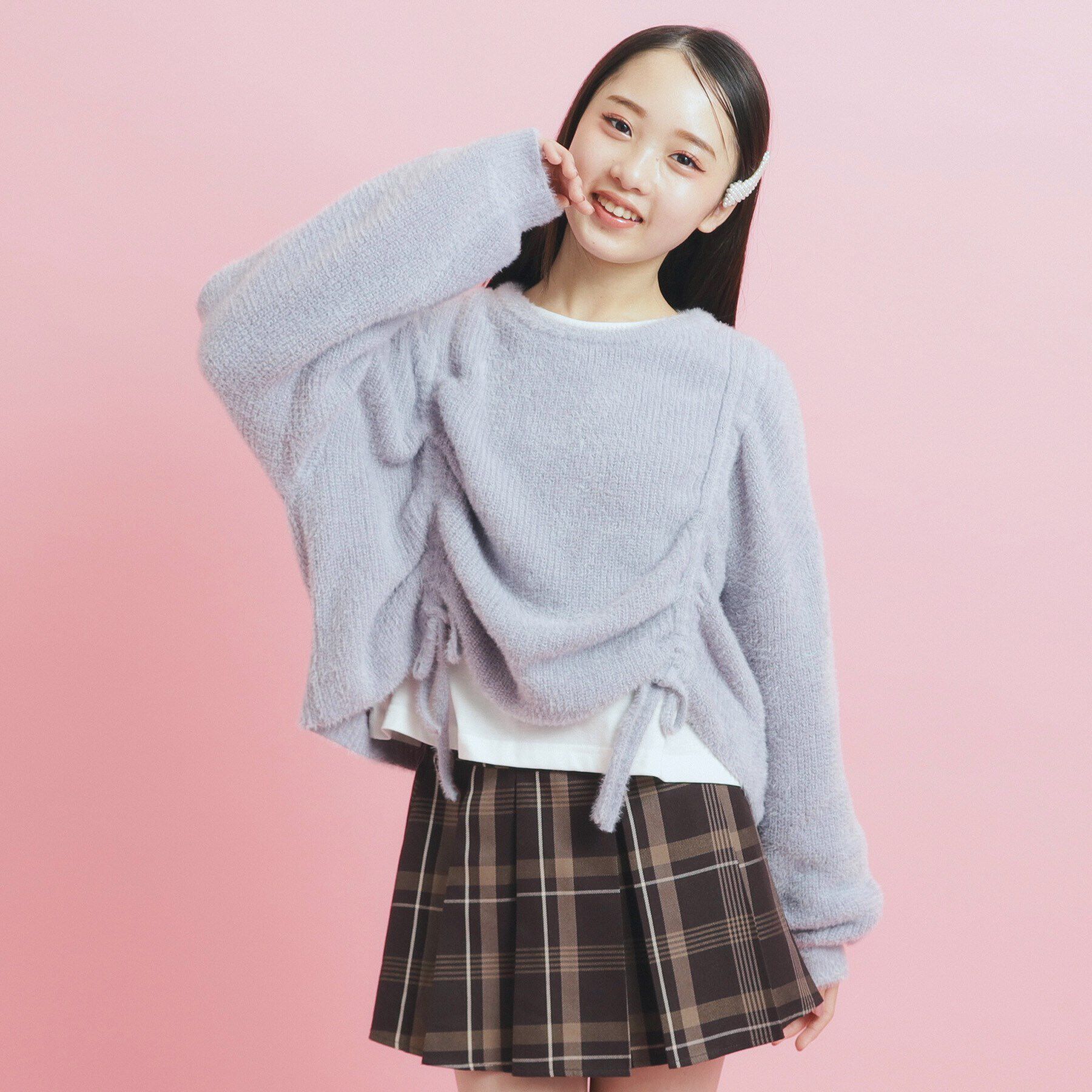 PINK-latte「ドロストニット＆ロングＴシャツセット」|ニット・セーター|ライトグレー(011