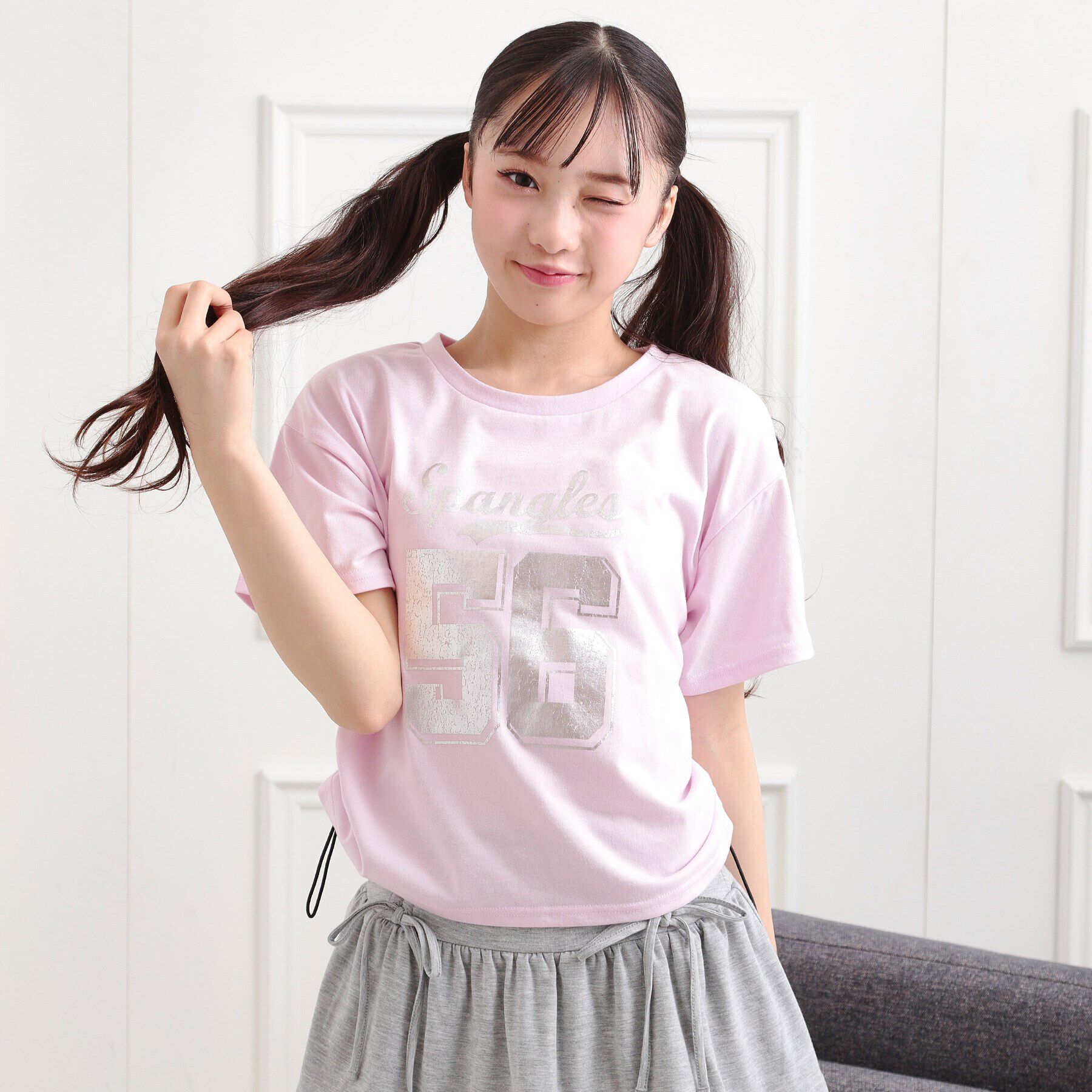 PINK-latte「サイドアジャスターナンバリングTシャツ」|Tシャツ・カットソー|ピンク(071)
