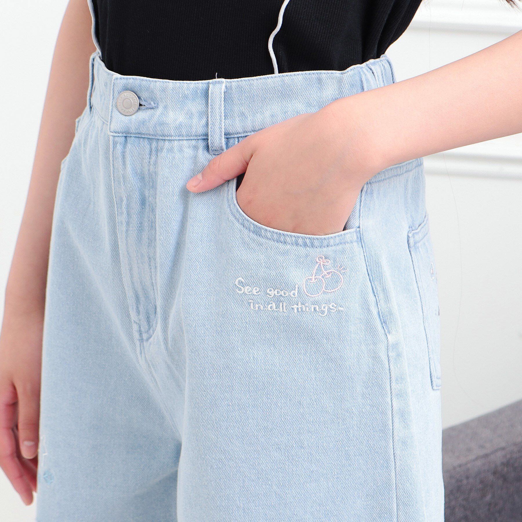 PINK-latte「らくがき刺繍フリンジショートパンツ」|キュロット|