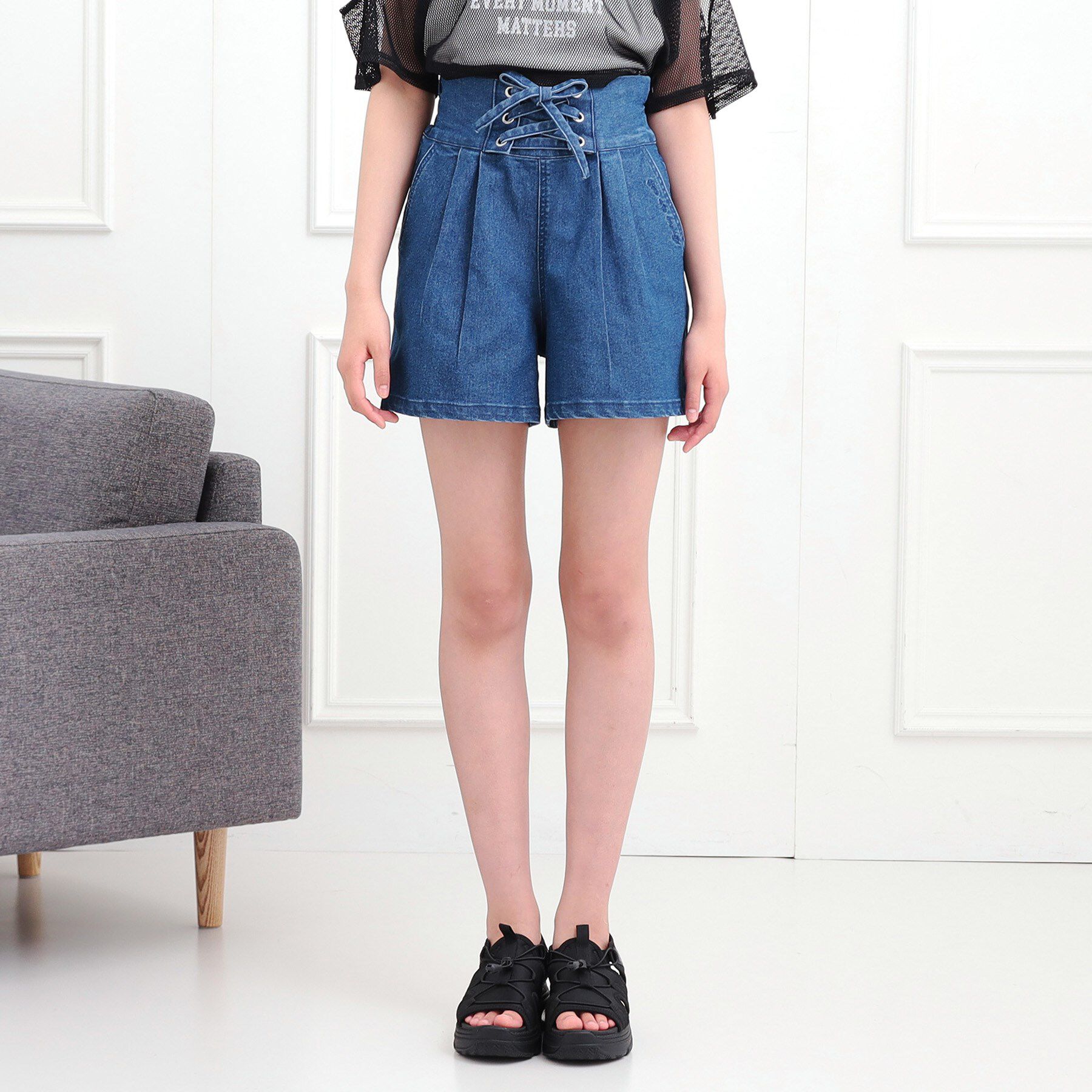 PINK-latte「フロントレースアップキュロット」|キュロット|