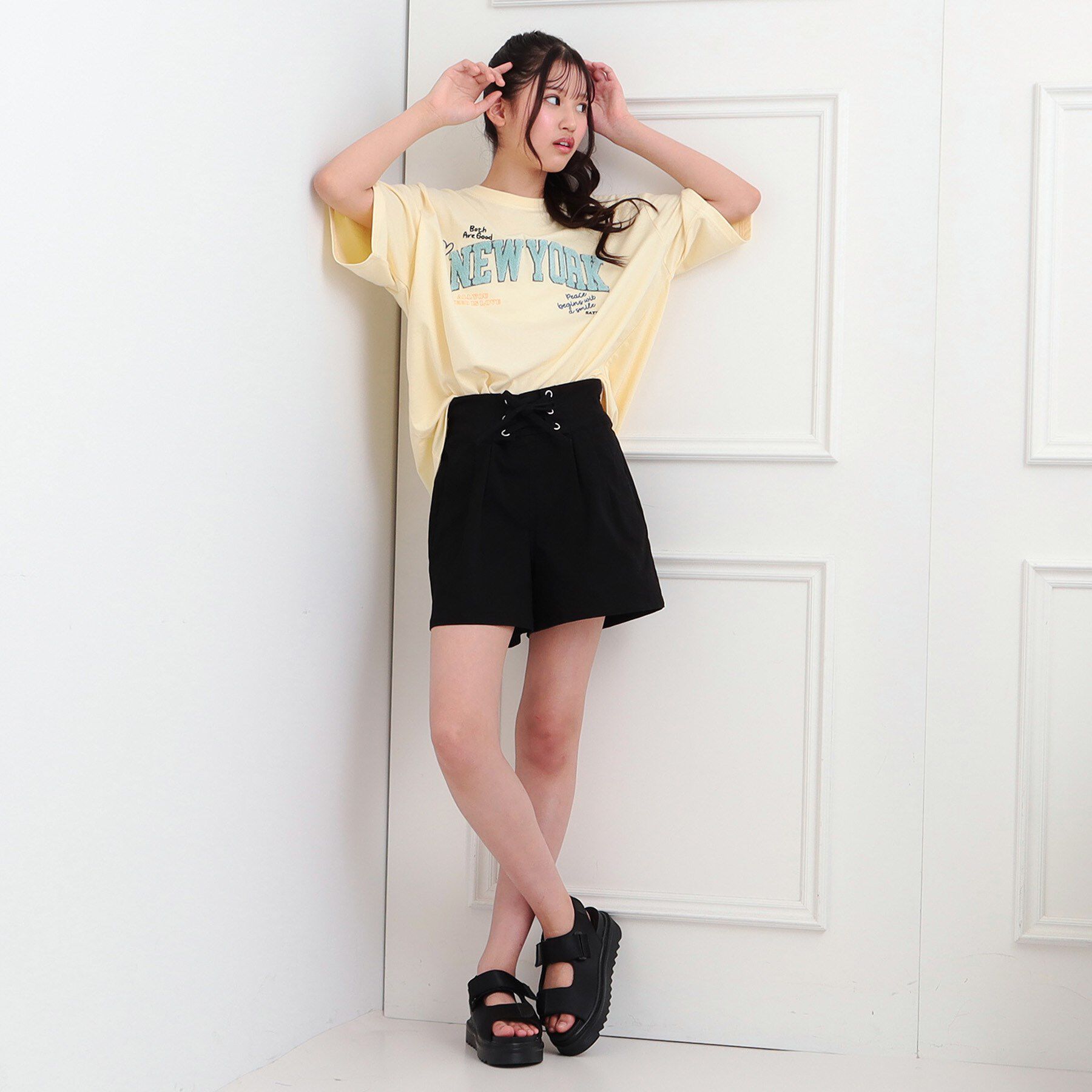 PINK-latte「フロントレースアップキュロット」|キュロット|