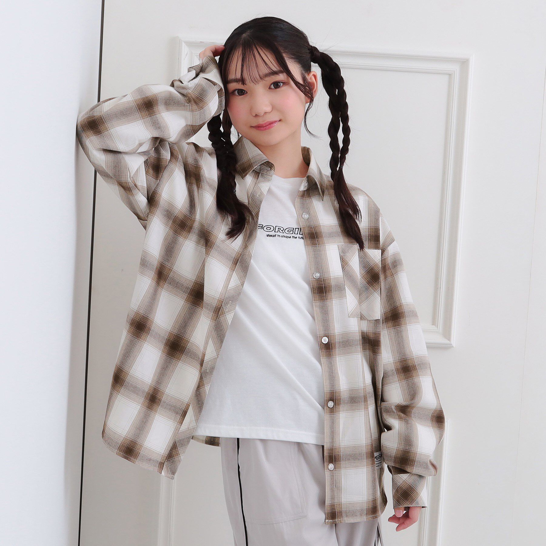 PINK-latte「ルーズチェックシャツ＋ロンT」|その他|