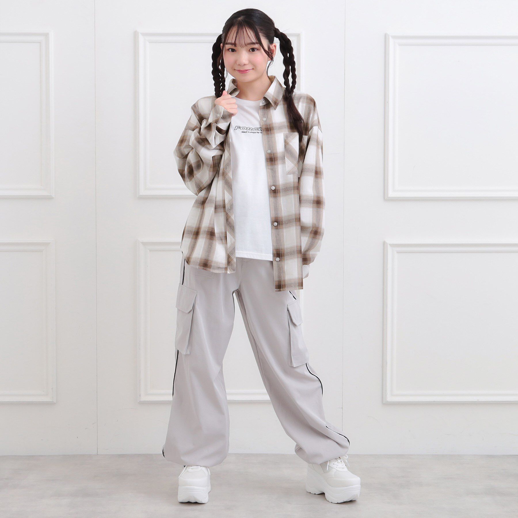 PINK-latte「ルーズチェックシャツ＋ロンT」|その他|