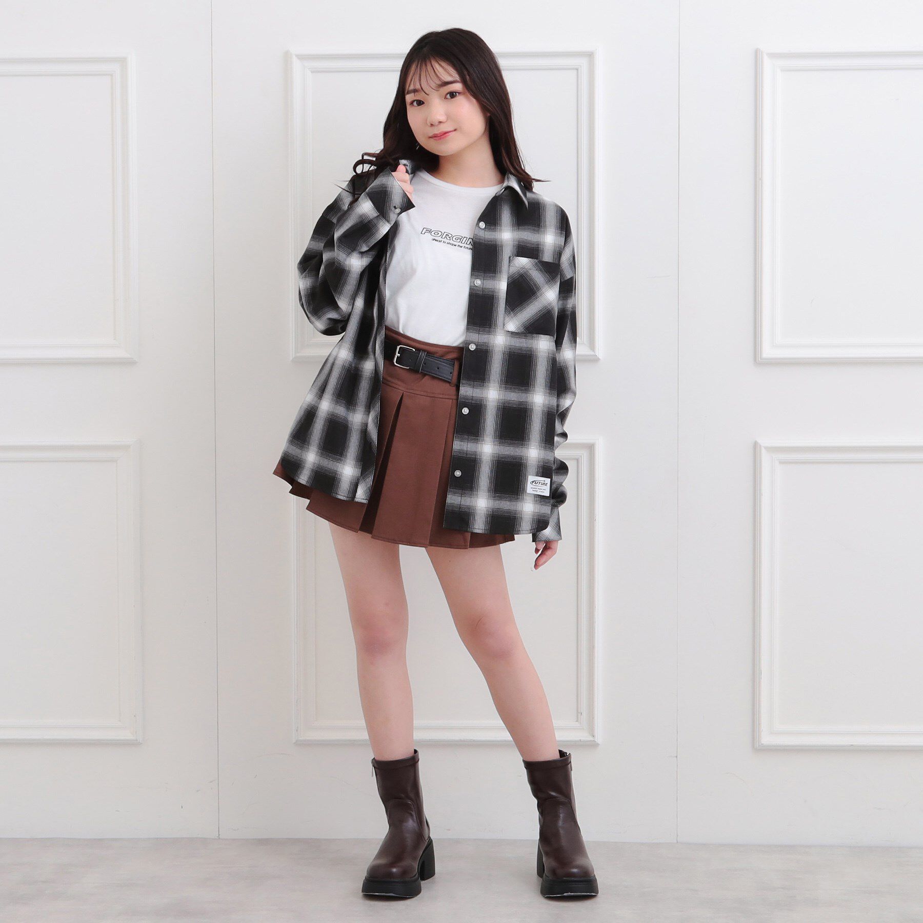 PINK-latte「ルーズチェックシャツ＋ロンT」|その他|