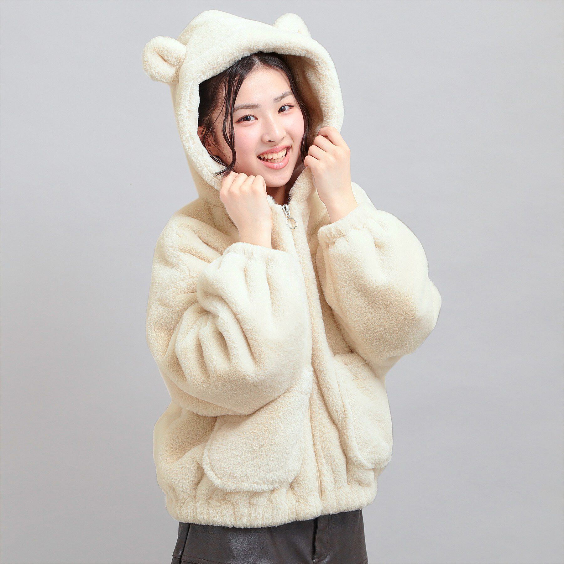 PINK-latte「耳付きフェイクファーブルゾン」|ブルゾン・スタジャン|