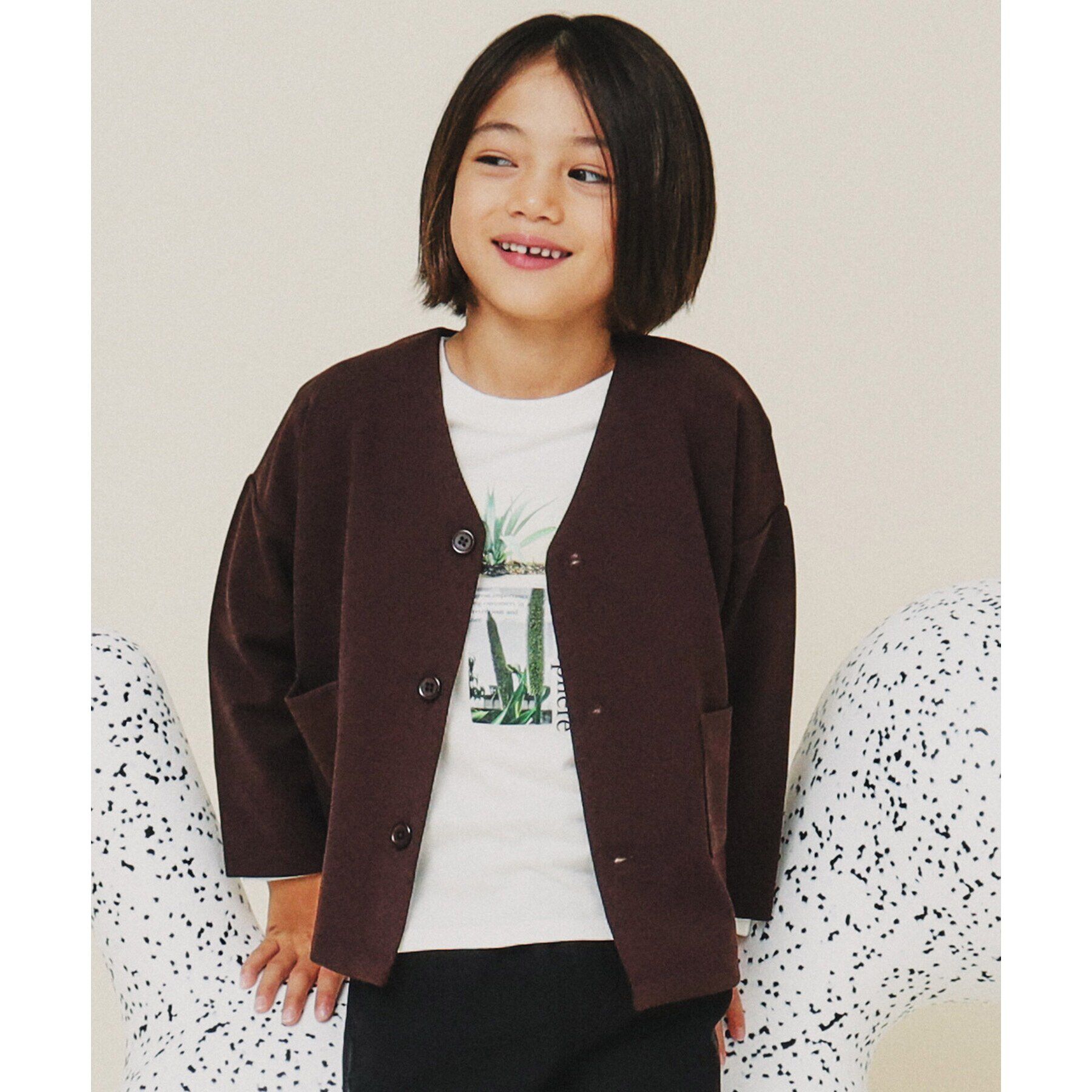 THE SHOP TK「【120－160】カットジョーゼットジャケット/セットアップ可・洗濯機OK」|カーディガン|ブラウン(044)