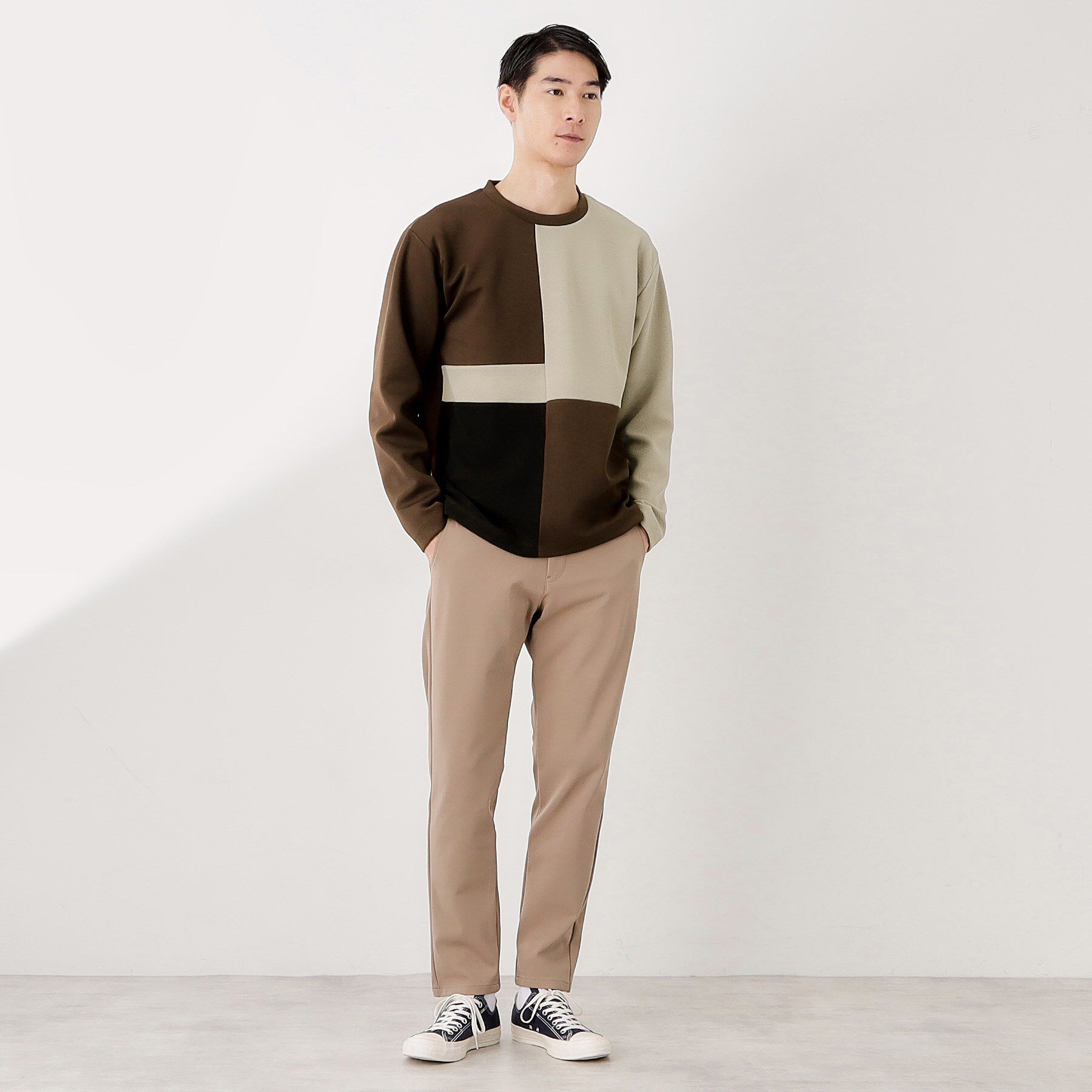 THE SHOP TK「【一枚で着映える】パターンブロッキング長袖Tシャツ 洗濯機OK」|Tシャツ・カットソー|