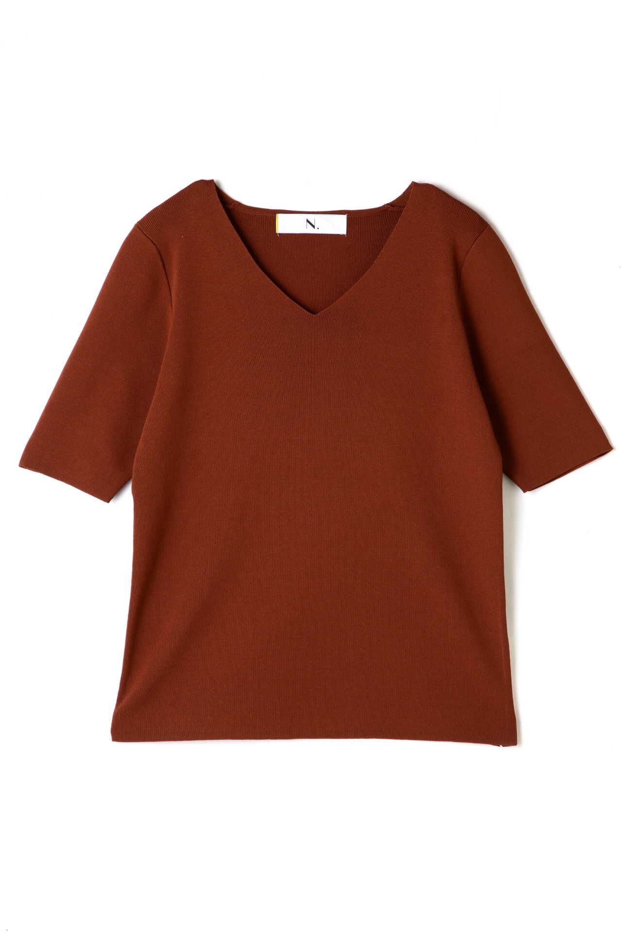  「総針Vネック5分袖ニット」|ニット・セーター|ベージュ