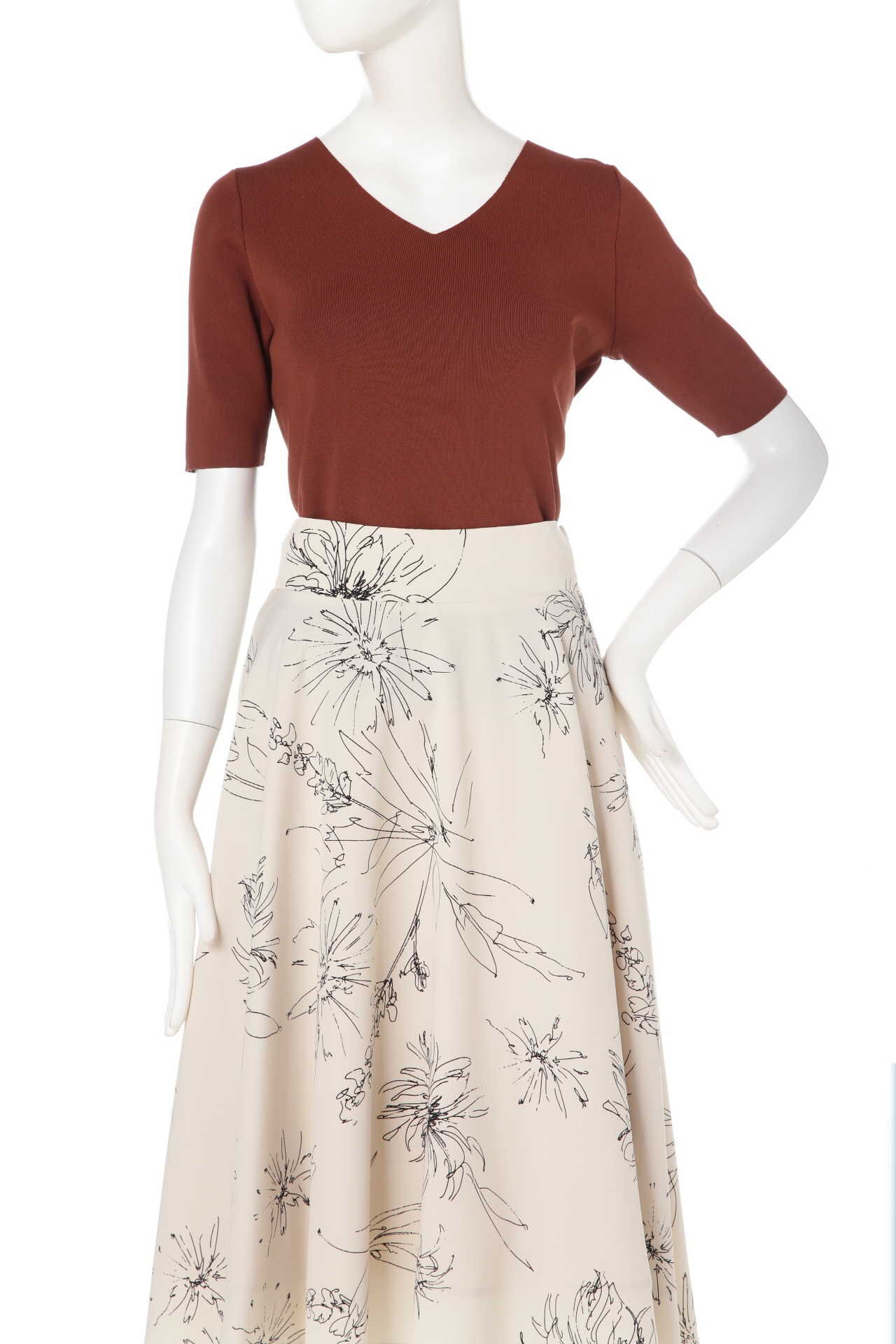  「総針Vネック5分袖ニット」|ニット・セーター|