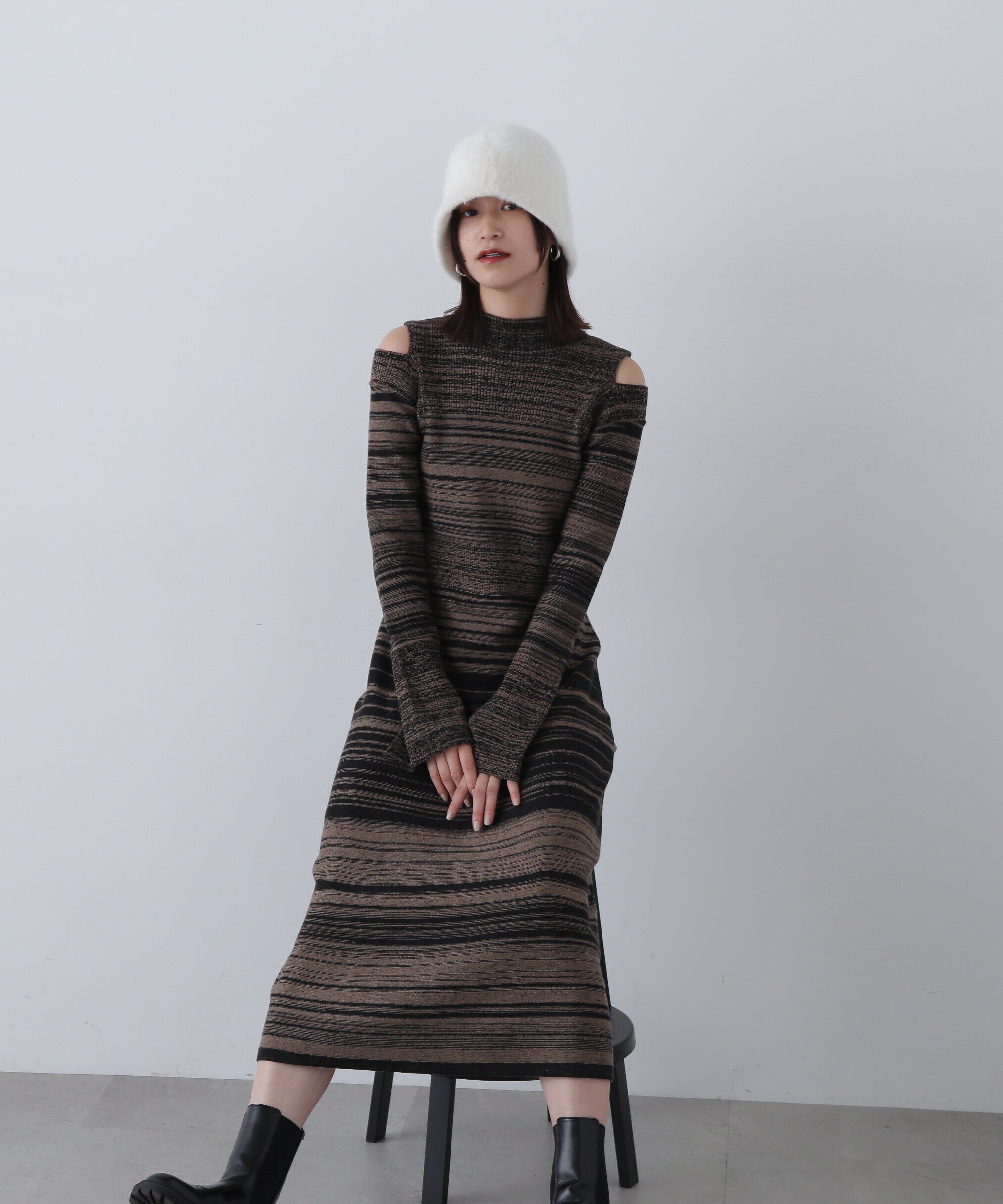  「コールドショルダーニットワンピース」|ワンピース|